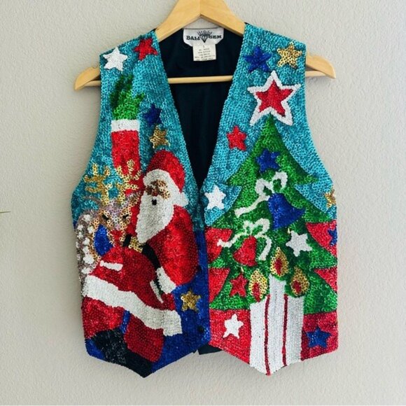 VTG Bali Gem 1960s Sequin Ugly Christmas Vest | Size Small | Holiday Retro Glam! - Picture 3 of 9